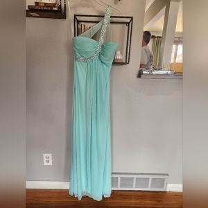 Seafoam green one strap prom dress